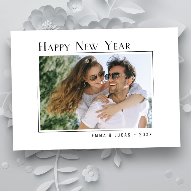Happy New Year Stylish Modern Minimalist Photo Holiday Card (Available in high quality print or digital download for quick text messaging, email or self print.)