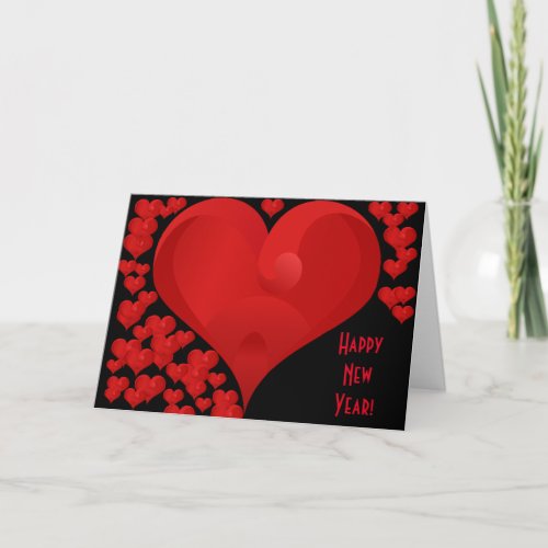 Happy New Year Sweet Valentine Love Hearts Red Holiday Card