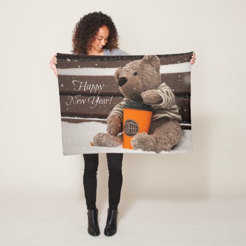 Happy New Year Teddy Bear Fleece Blanket