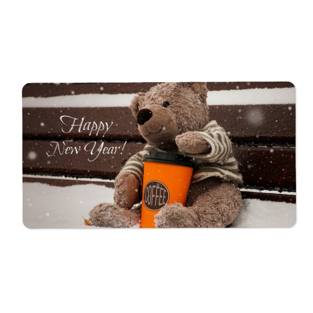 Happy New Year. Teddy Bear. Label (Front)