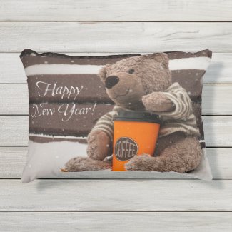 Happy New Year. Teddy Bear. Outdoor Pillow