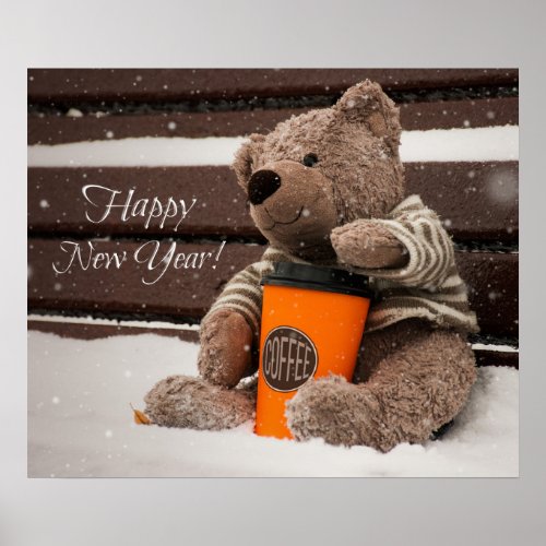 Happy New Year Teddy Bear Poster