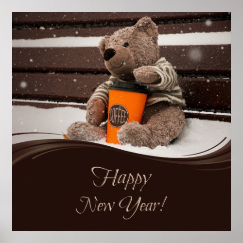Happy New Year Teddy Bear Poster