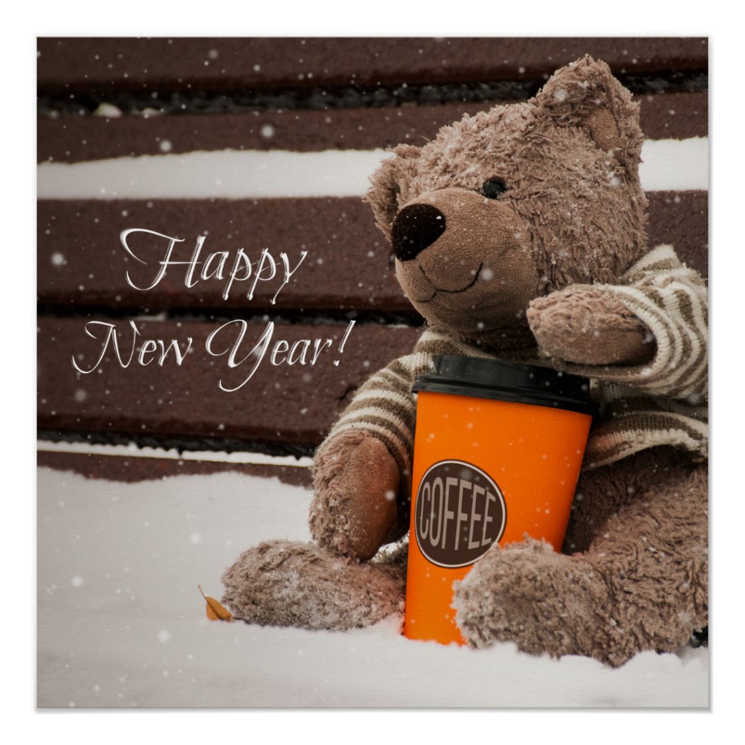 Happy New Year. Teddy Bear. Poster Zazzle