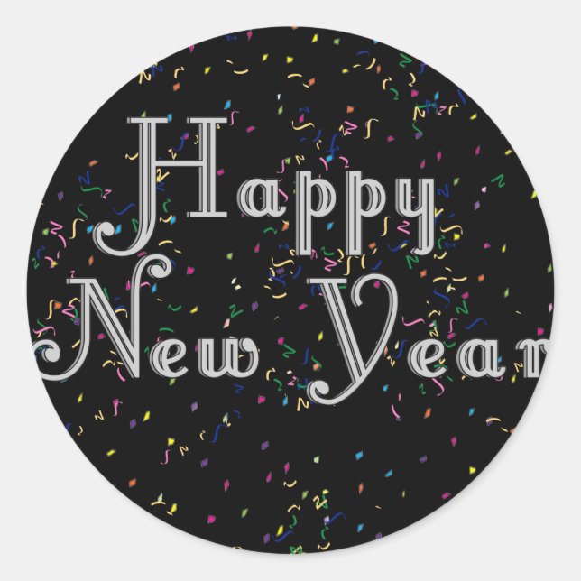 Happy New Year Text Design Classic Round Sticker (Front)