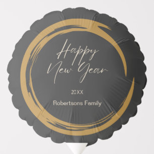 Happy New Year text gold stain ring dark gray Balloon