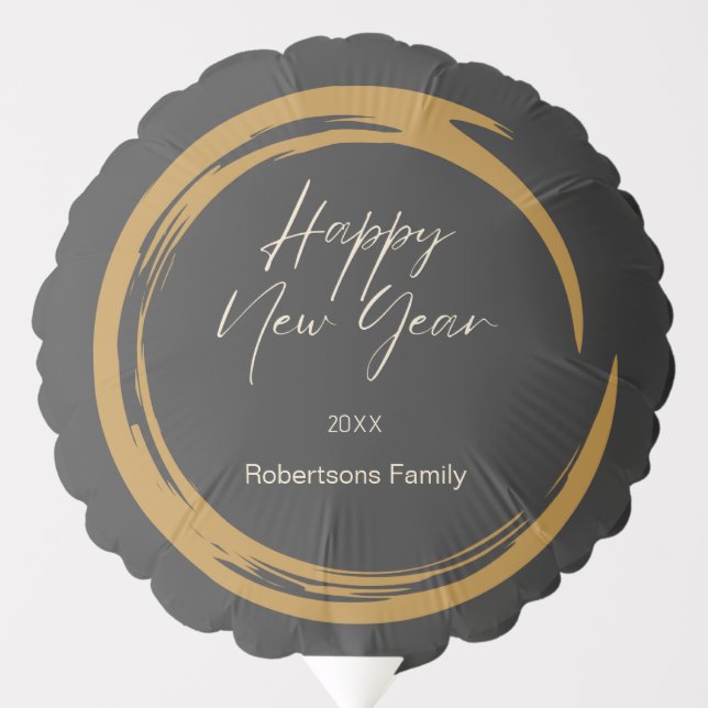 Happy New Year text gold stain ring dark gray Balloon (Front)