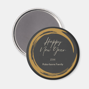 Happy New Year text gold stain ring dark gray Magnet