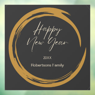 Happy New Year text gold stain ring dark gray Window Cling