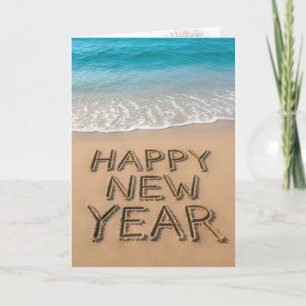 Happy New Year Text On a Tropical Beach Card