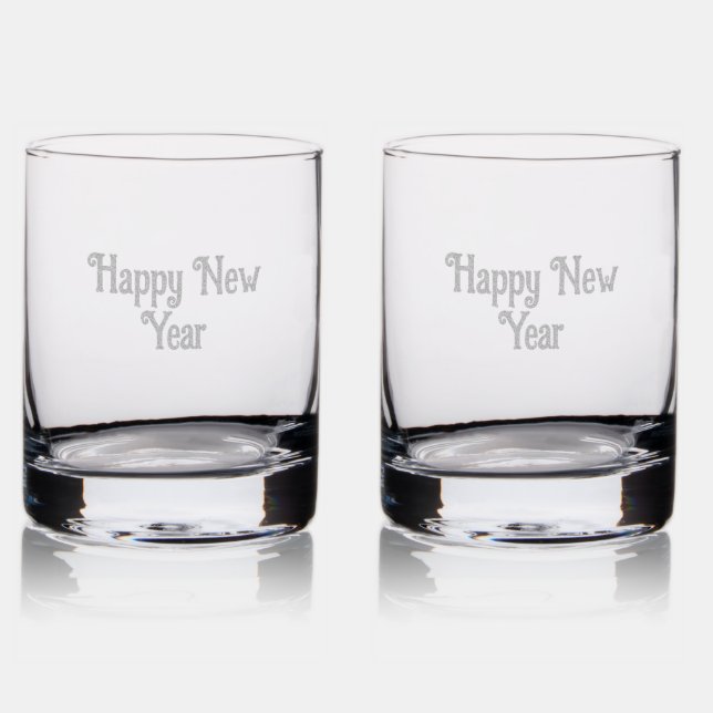  Happy New Year Text Rocks Glass (Glassware)