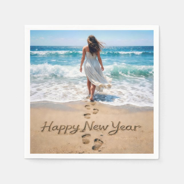 Happy New Year Text with Beachwalker Napkins (Front)