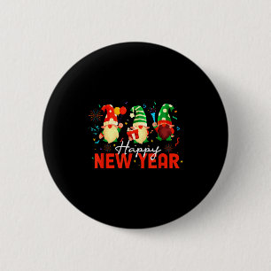 Happy New Year Three Gnomes Fireworks Confetti Nye Button