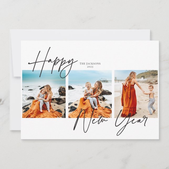 Happy New Year three photo Holiday Card (Front)