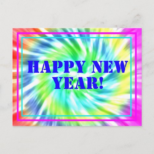 Happy New Year Tie Dye Postcard