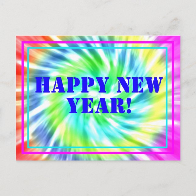 Happy New Year Tie Dye Postcard (Front)