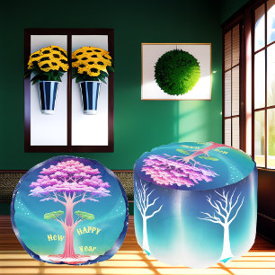 Happy New Year Tree Of Life Greenery Spirituality Pouf