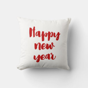 Happy New Year trendy red font Throw Pillow