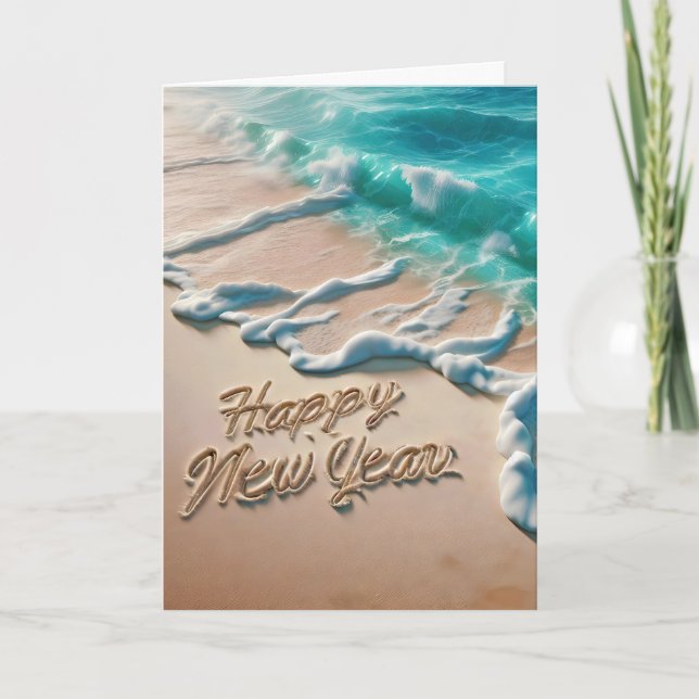 Happy New Year Tropical Beach Holiday Card (Front)