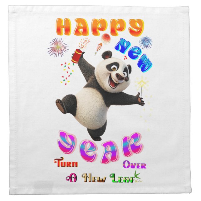 Happy New Year Turn Over A New Leaf Cloth Napkin (Front)