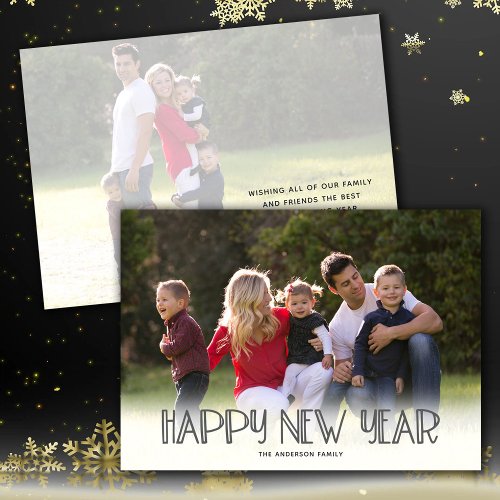 Happy New Year Typography 2 Photo Holiday Card