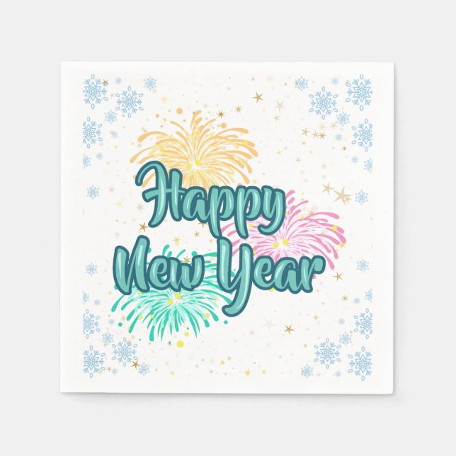 Happy New Year Typography Celebration Napkins (Front)