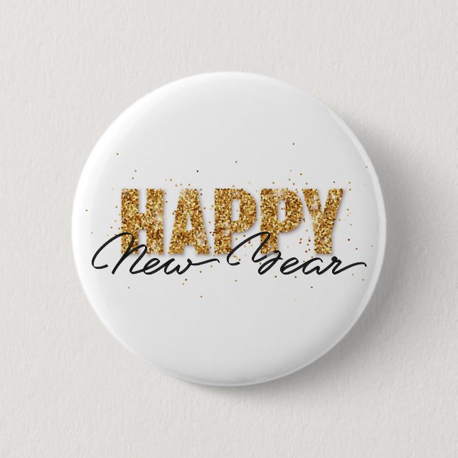 Happy New Year Typography Gold Letters New YearArt Button (Front)