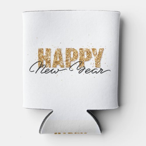 Happy New Year Typography Gold Letters New YearArt Can Cooler