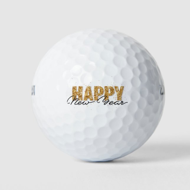 Happy New Year Typography Gold Letters New YearArt Golf Balls (Front)