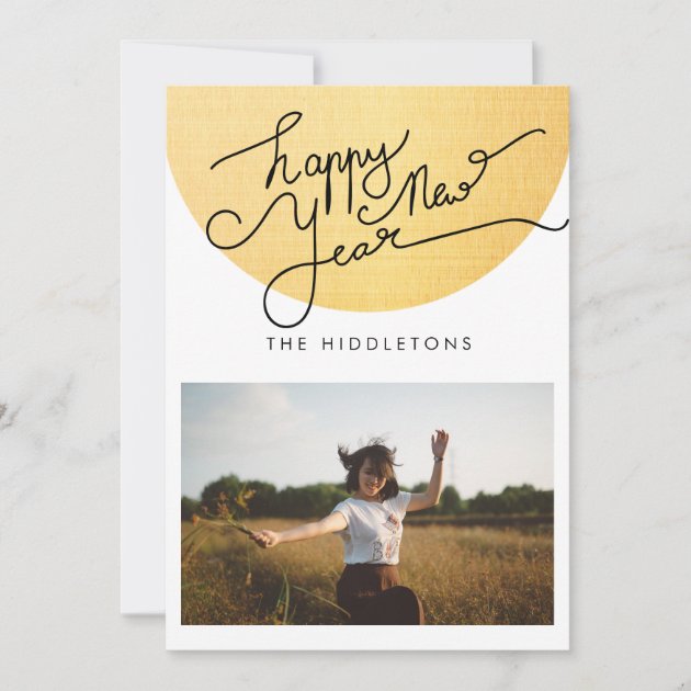 Happy New Year Typography Gold Modern Photo Holiday Card