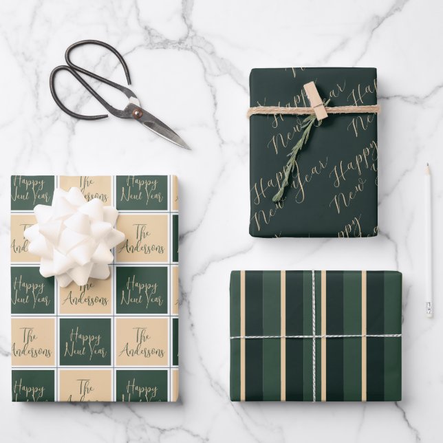 Happy New Year Typography Minimal Wrapping Paper Sheets (Front)