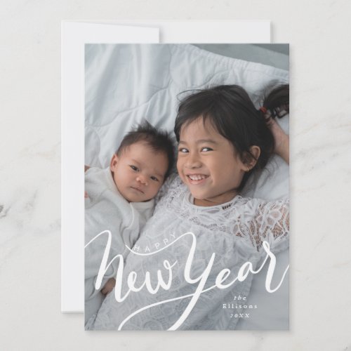 Happy New Year Typography Script Photo Holiday Card