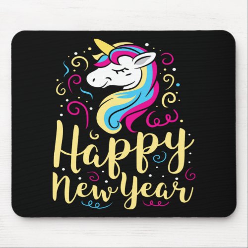 Happy New Year Unicorn Fireworks Holiday 2020 Gift Mouse Pad