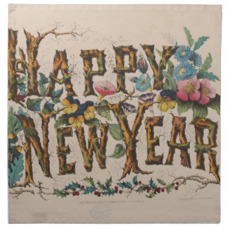  Happy New Year, Vintage Currier & Ives Print Cloth Napkin