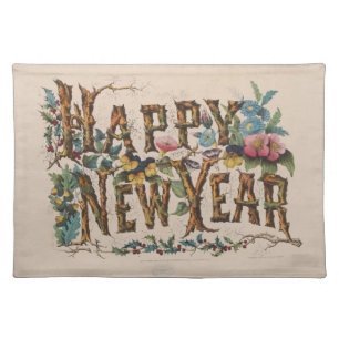 Happy New Year, Vintage Currier & Ives Print Cloth Placemat