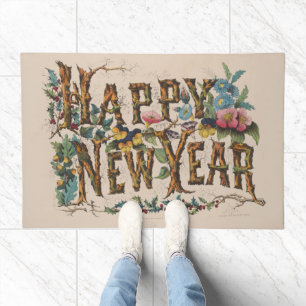 Happy New Year, Vintage Currier & Ives Print Doormat