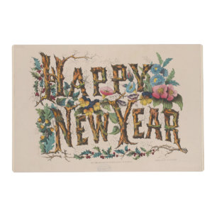 Happy New Year, Vintage Currier & Ives Print Placemat