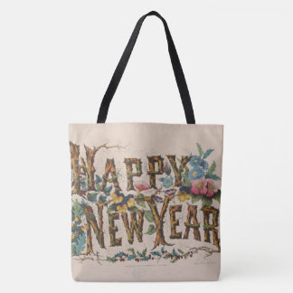  Happy New Year, Vintage Currier & Ives Print Tote Bag