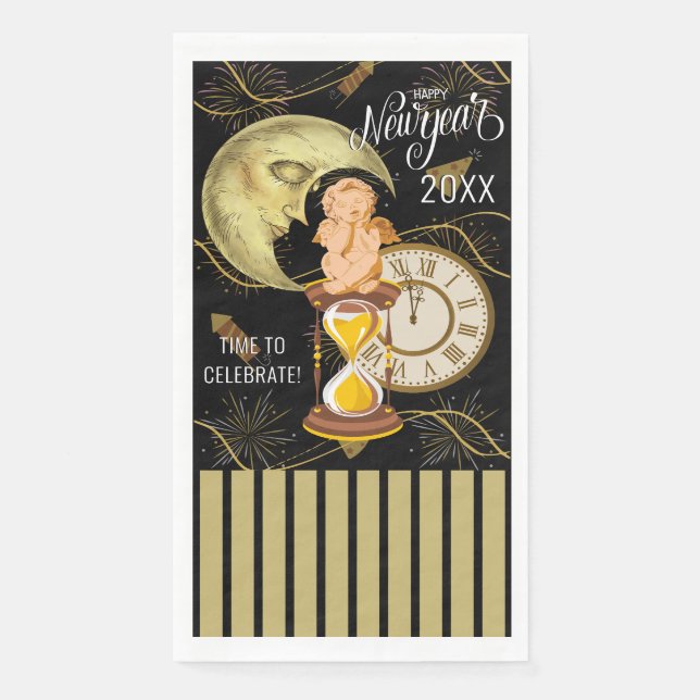 Happy New Year Vintage Look Paper Guest Towels (Front)