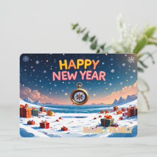 Happy New Year Vintage Pocket Watch Holiday Card