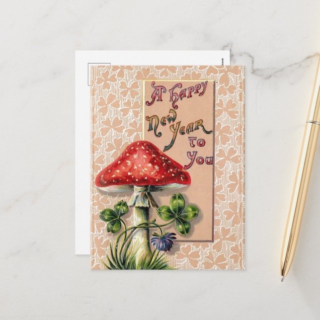 Happy New Year Vintage Postcard (Front/Back In Situ)