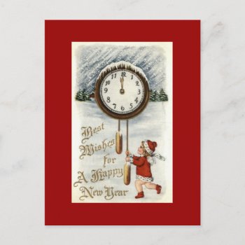 Happy New Year Vintage Postcards Child With Clock by zazzleoccasions at Zazzle