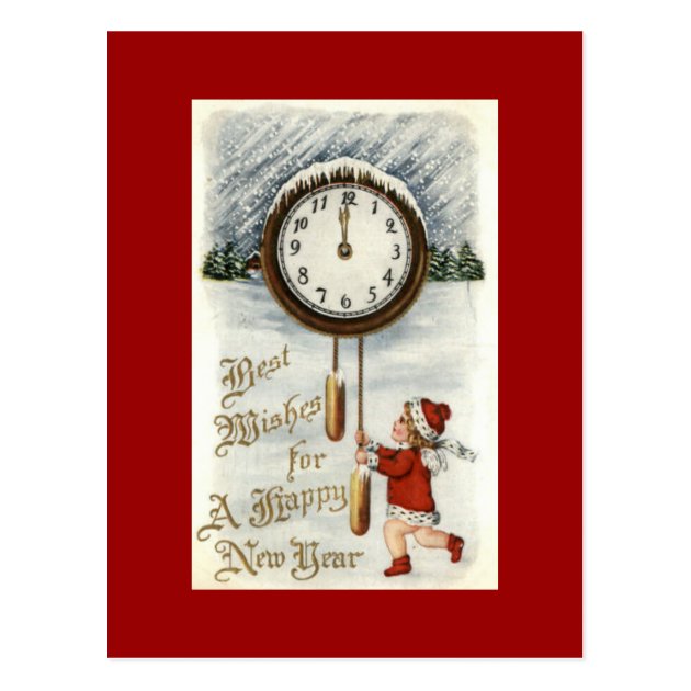 Happy New Year Vintage Postcards Child With Clock