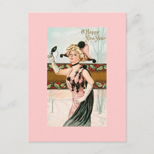 Happy New Year Vintage Postcards Lady Masquerade