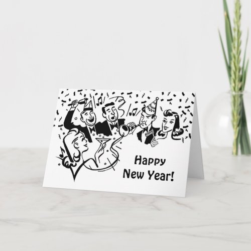 Happy New Year Vintage Retro Party Characters Holiday Card