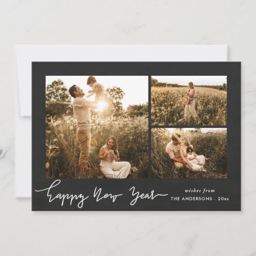 Happy New Year  Vintage Script Multi Photo Holiday Card