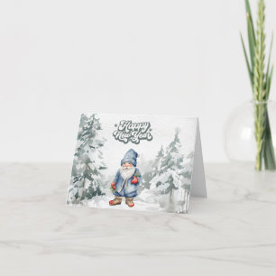 Happy New Year Watercolor Gnome in the Forest Card