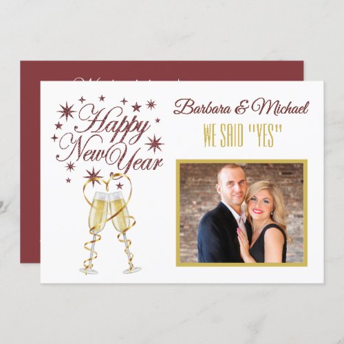 Happy New Year We Said Yes Announcement Card