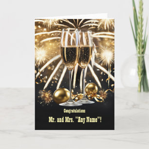 Happy New Year Wedding Champagne and Fireworks Card