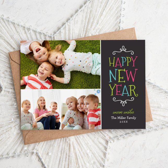 Happy New Year Whimsical Holiday Photo Card (Creator Uploaded)
